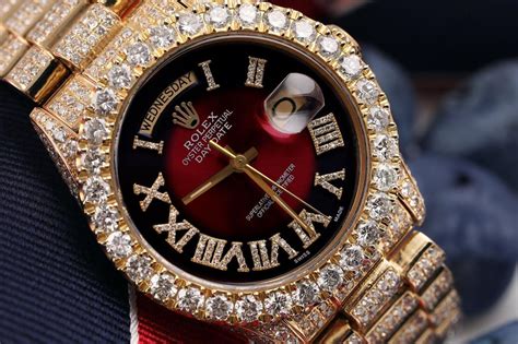 iced out gold red watch rolex|iced out rolex price.